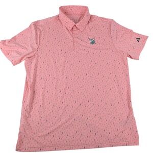 Adidas Mens Pink All Over Print Golf Polo Shirt Large Quick Dri Tennis Sport